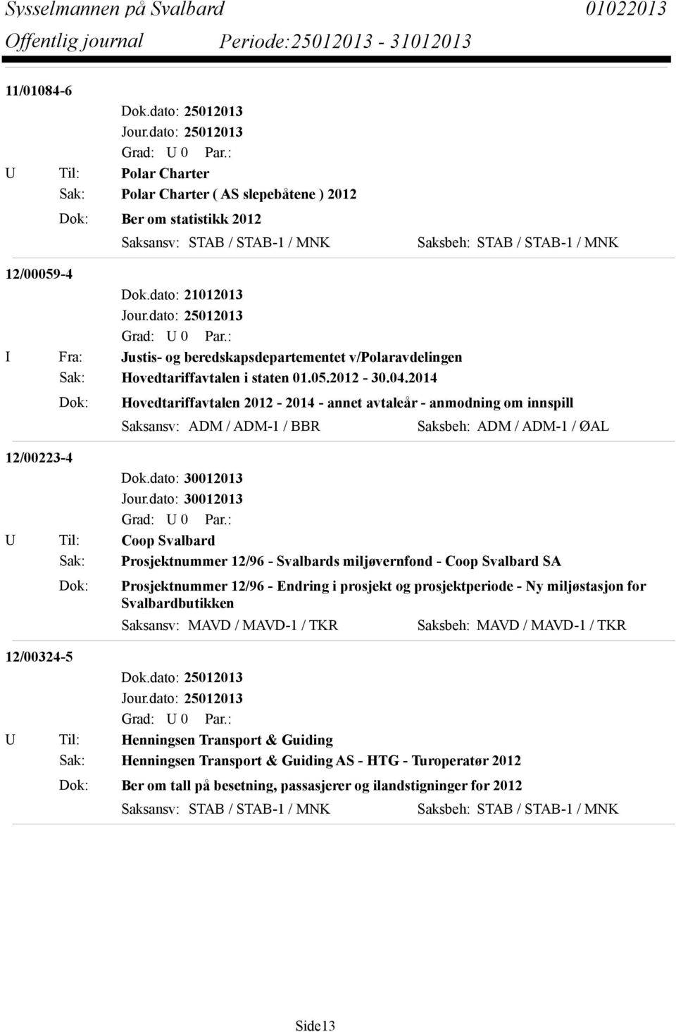 2014 Dok: Hovedtariffavtalen 2012-2014 - annet avtaleår - anmodning om innspill Saksansv: ADM / ADM-1 / BBR Saksbeh: ADM / ADM-1 / ØAL 12/00223-4 Dok.dato: 30012013 Jour.