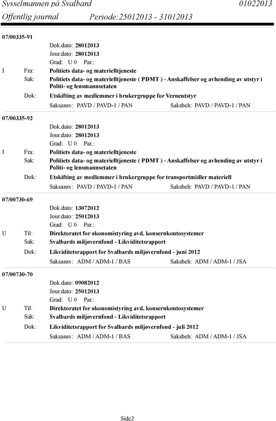 PDMT ) - Anskaffelser og avhending av utstyr i Politi- og lensmannsetaten Dok: Utskifting av medlemmer i brukergruppe for transportmidler materiell Saksansv: PAVD / PAVD-1 / PAN Saksbeh: PAVD /