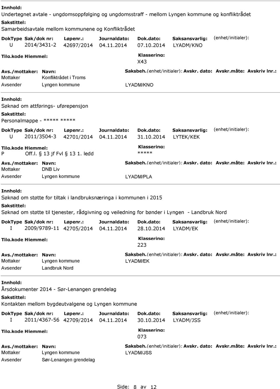 2014 LYTEK/KEK P Off.l. 13 jf Fvl 13 1. ledd Avs./mottaker: Navn: Saksbeh. Avskr. dato: Avskr.måte: Avskriv lnr.