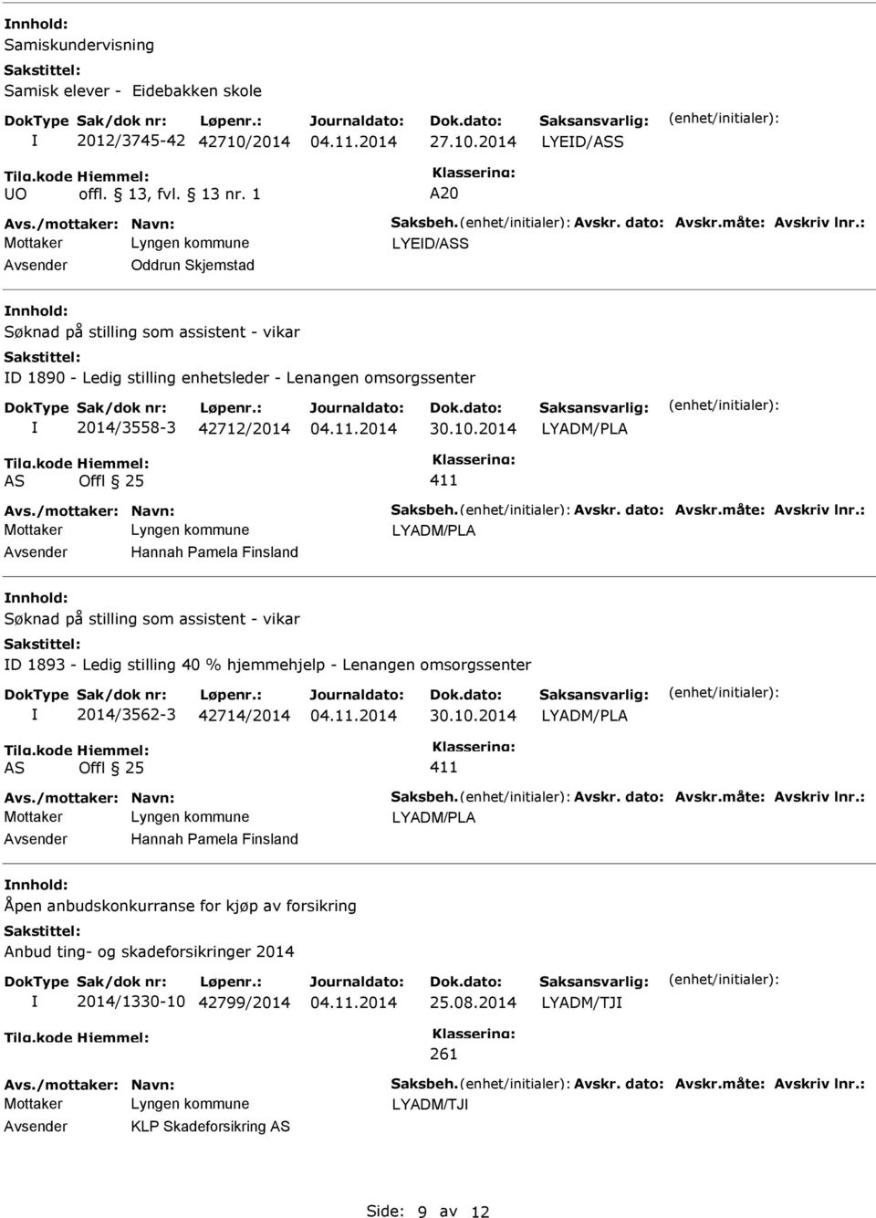 2014 AS Offl 25 411 Avs./mottaker: Navn: Saksbeh. Avskr. dato: Avskr.måte: Avskriv lnr.