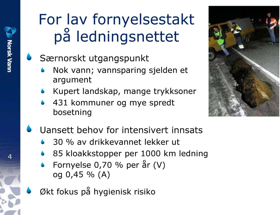 bosetning 4 Uansett behov for intensivert innsats 30 % av drikkevannet lekker ut 85