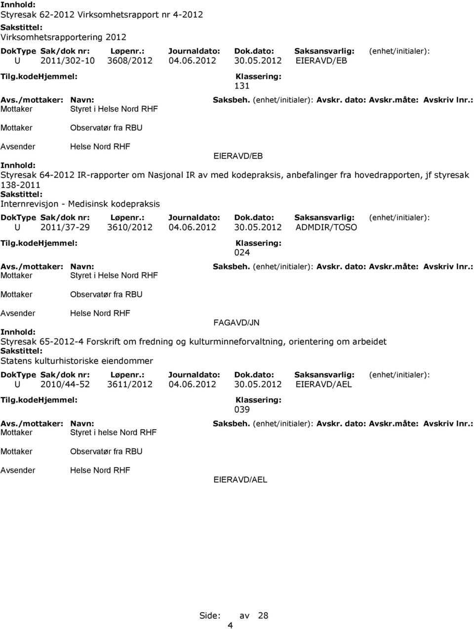 138-2011 Internrevisjon - Medisinsk kodepraksis U 2011/37-29 3610/2012 04.06.2012 30.05.