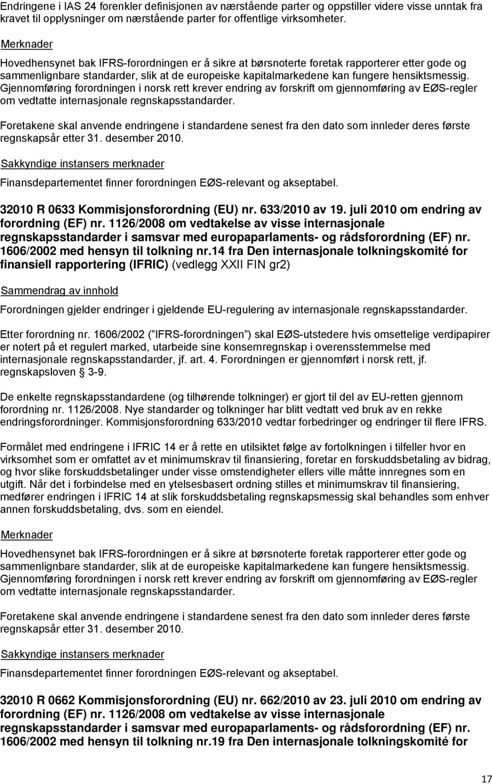 Gjennomføring forordningen i norsk rett krever endring av forskrift om gjennomføring av EØS-regler om vedtatte internasjonale regnskapsstandarder.