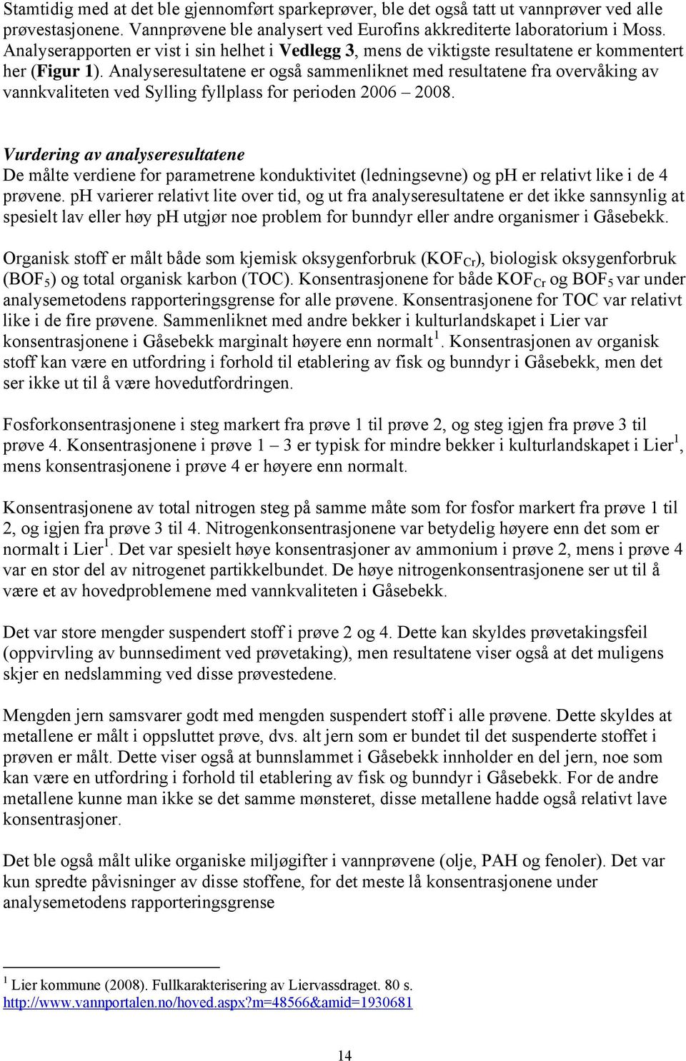 Analyseresultatene er også sammenliknet med resultatene fra overvåking av vannkvaliteten ved Sylling fyllplass for perioden 2006 2008.