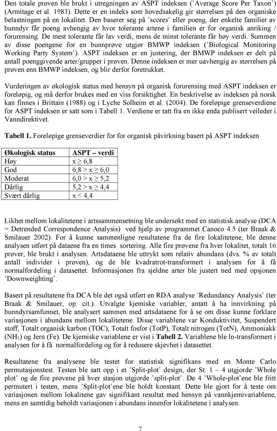 Den baserer seg på scores eller poeng, der enkelte familier av bunndyr får poeng avhengig av hvor tolerante artene i familien er for organisk anriking / forurensing.