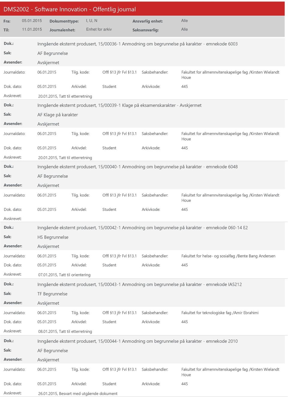 dato: Arkivdel: Student Inngående eksternt produsert, 15/00042-1 Anmodning om begrunnelse på karakter - emnekode 060-14 E2 Dok. dato: Arkivdel: Student 07.01.