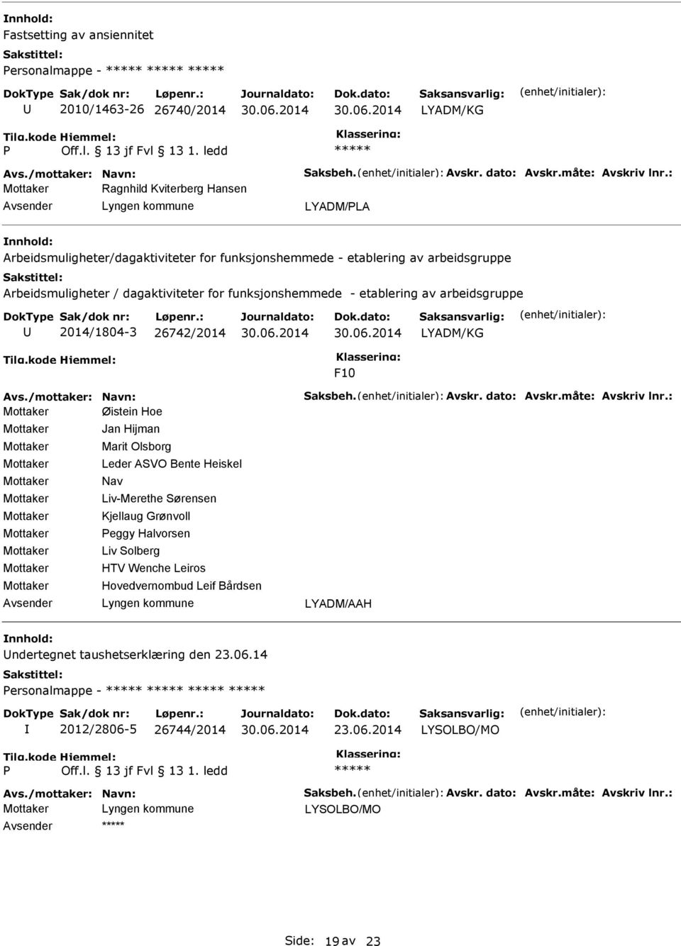 26742/2014 F10 Øistein Hoe Jan Hijman Marit Olsborg Leder ASVO Bente Heiskel Nav Liv-Merethe Sørensen Kjellaug Grønvoll eggy Halvorsen Liv