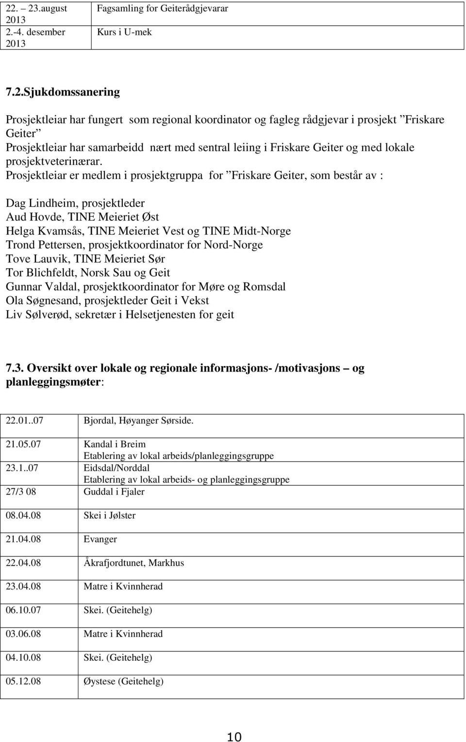 Prosjektleiar er medlem i prosjektgruppa for Friskare Geiter, som består av : Dag Lindheim, prosjektleder Aud Hovde, TINE Meieriet Øst Helga Kvamsås, TINE Meieriet Vest og TINE Midt-Norge Trond