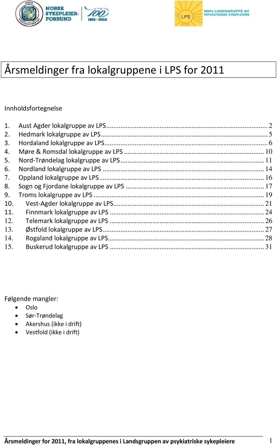 .. 17 9. Troms lokalgruppe av LPS... 19 10. Vest Agder lokalgruppe av LPS... 21 11. Finnmark lokalgruppe av LPS... 24 12. Telemark lokalgruppe av LPS... 26 13. Østfold lokalgruppe av LPS... 27 14.