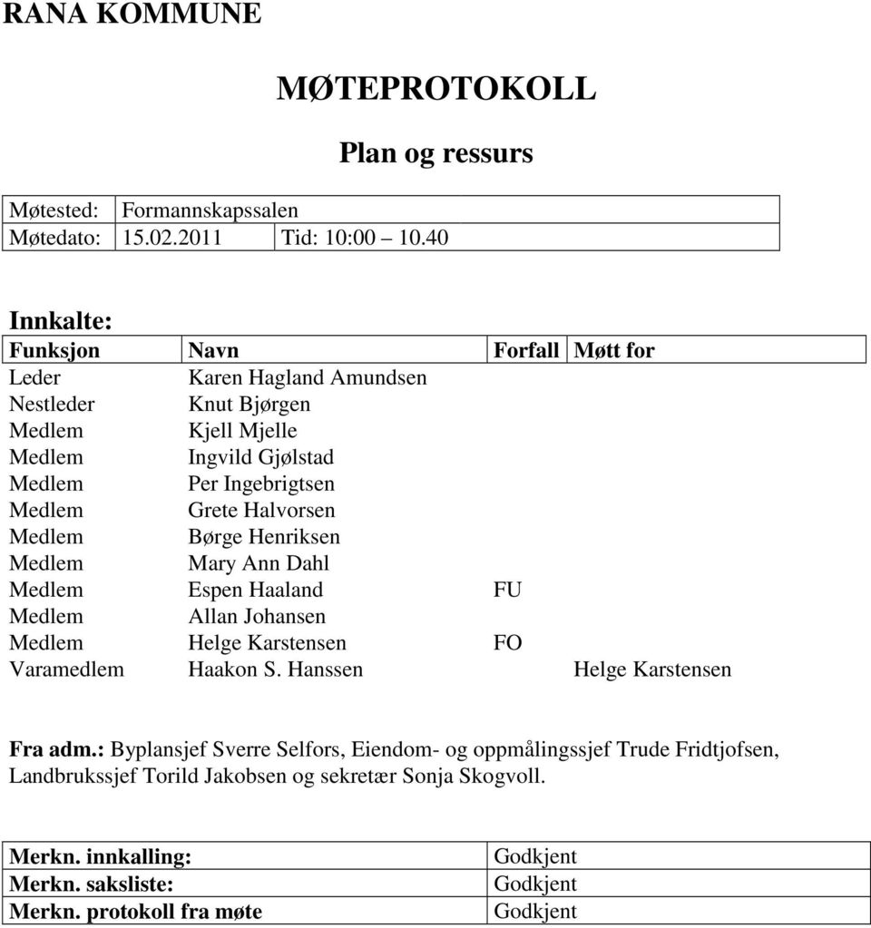 Medlem Grete Halvorsen Medlem Børge Henriksen Medlem Mary Ann Dahl Medlem Espen Haaland FU Medlem Allan Johansen Medlem Helge Karstensen FO Varamedlem Haakon S.