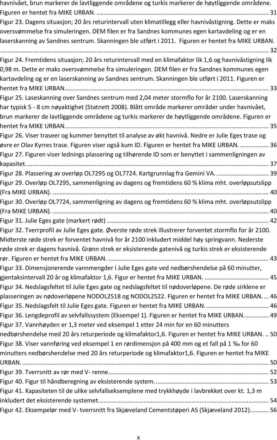 DEM filen er fra Sandnes kommunes egen kartavdeling og er en laserskanning av Sandnes sentrum. Skanningen ble utført i 2011. Figuren er hentet fra MIKE URBAN.... 32 Figur 24.