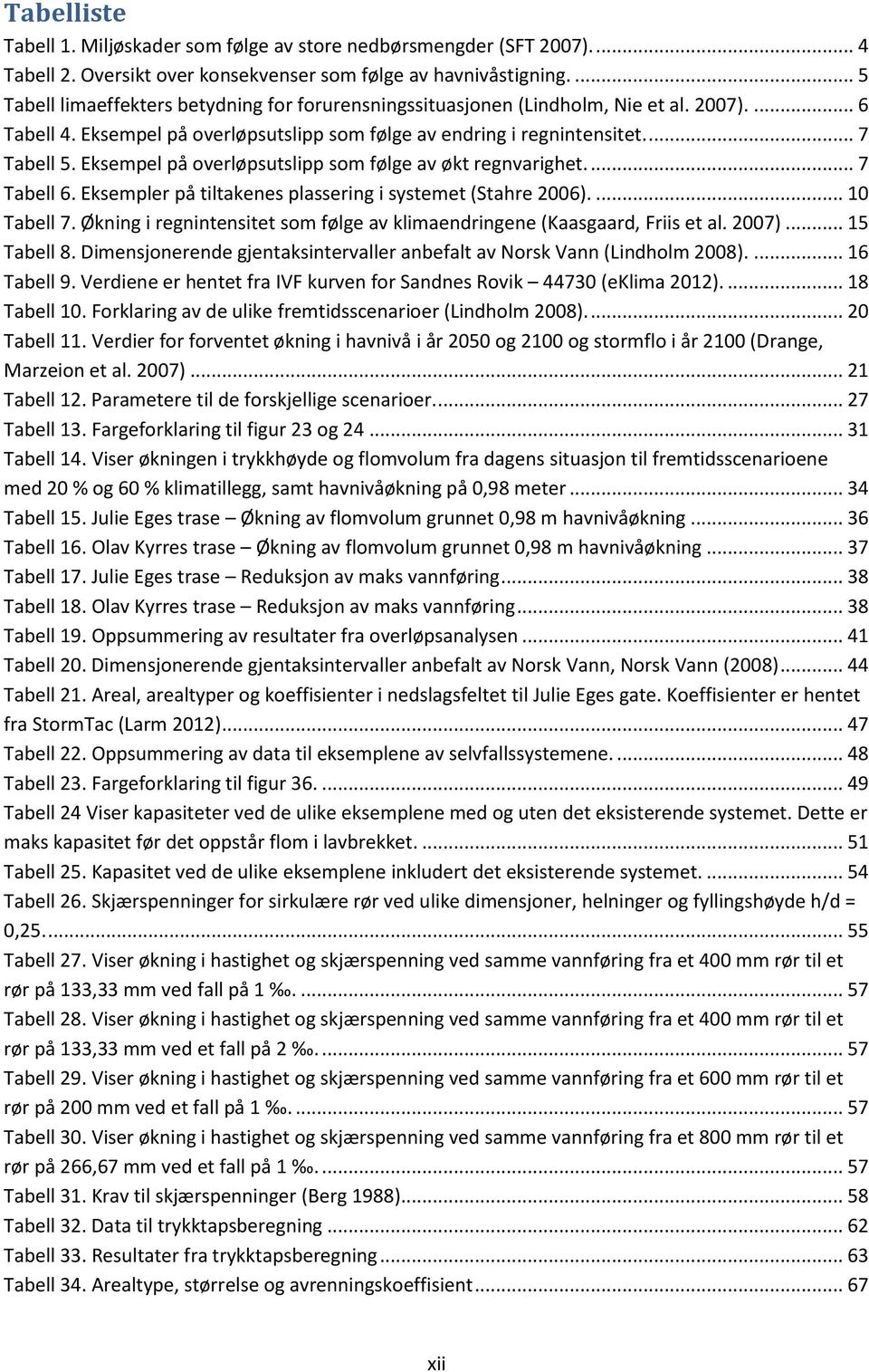 Eksempel på overløpsutslipp som følge av økt regnvarighet.... 7 Tabell 6. Eksempler på tiltakenes plassering i systemet (Stahre 2006).... 10 Tabell 7.