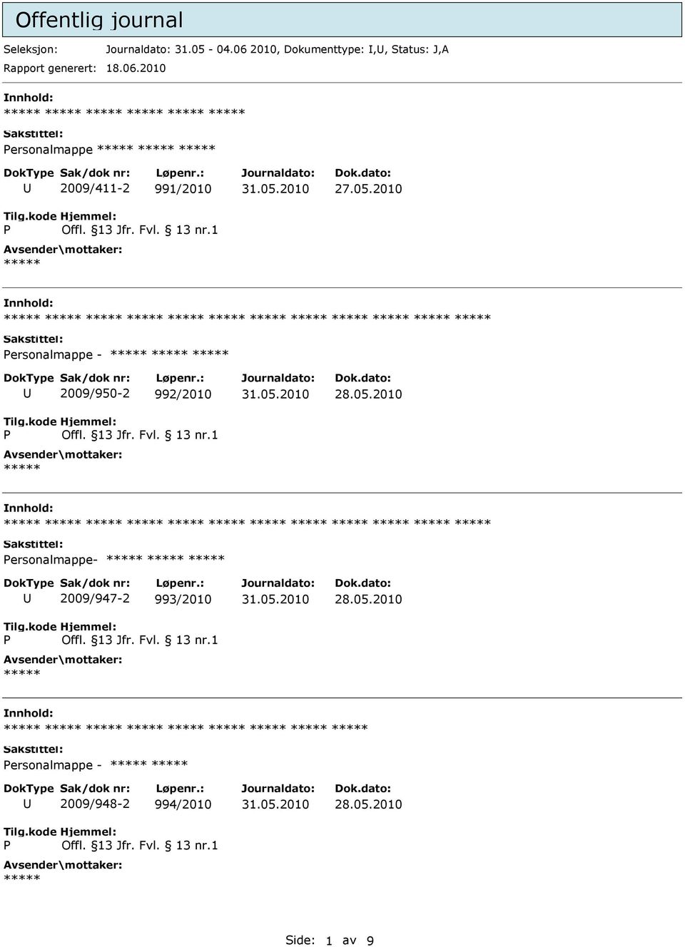 05.2010 ersonalmappe - 2009/950-2 992/2010 28.05.2010 ersonalmappe- 2009/947-2 993/2010 28.