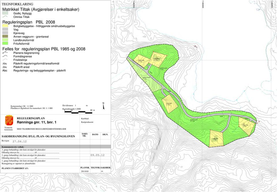 1985 og 2008 Abc Abc Abc Planens begrensning Formålsgrense Frisiktslinje Påskrift reguleringsformål/arealformål Påskrift areal Regulerings- og bebyggelsesplan - påskrift Y 442000 Y 442200 Y 442400 Y