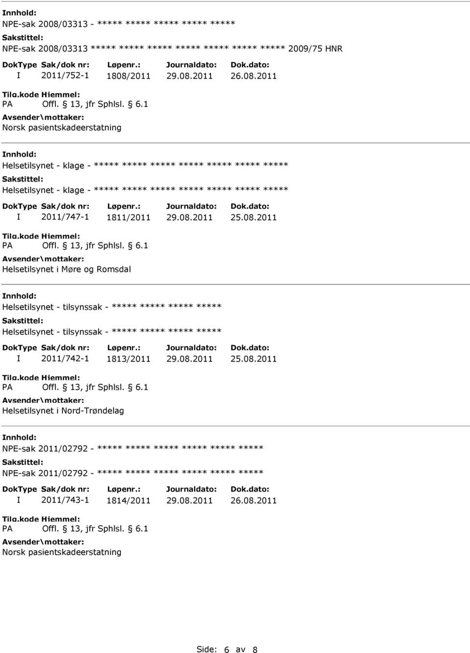 Helsetilsynet - tilsynssak - Helsetilsynet - tilsynssak - 2011/742-1 1813/2011