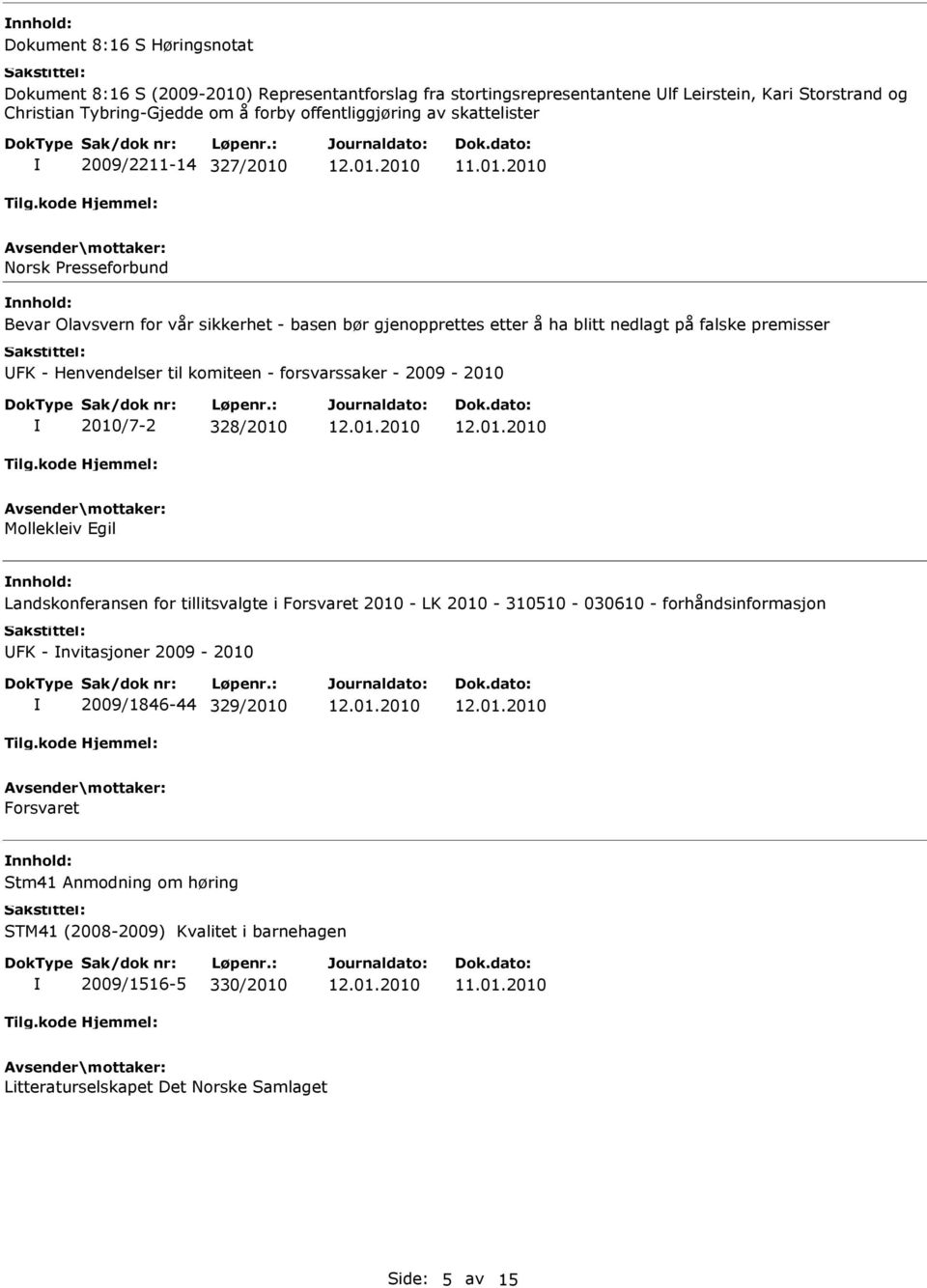 Henvendelser til komiteen - forsvarssaker - 2009-2010 2010/7-2 328/2010 Mollekleiv Egil nnhold: Landskonferansen for tillitsvalgte i Forsvaret 2010 - LK 2010-310510 - 030610 - forhåndsinformasjon