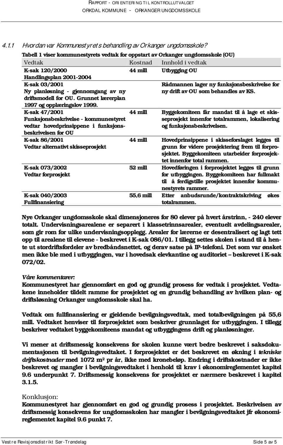 planløsning - gjennomgang av ny driftsmodell for OU. Grunnet lærerplan 1997 og opplæringslov 1999.