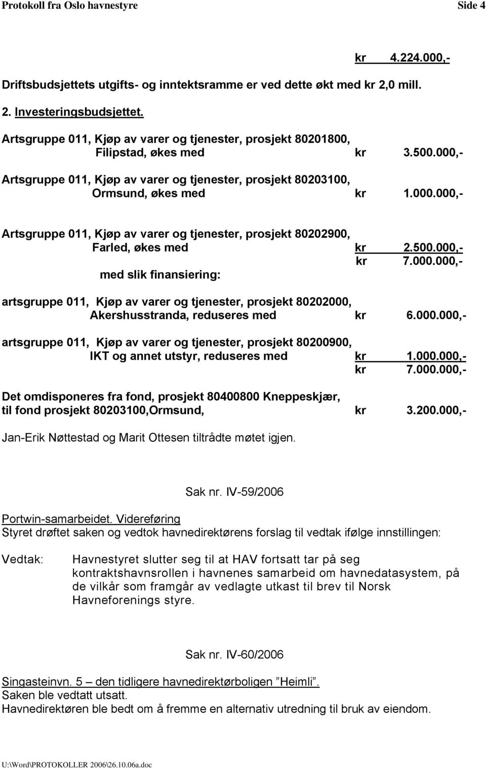 500.000,- kr 7.000.000,- med slik finansiering: artsgruppe 011, Kjøp av varer og tjenester, prosjekt 80202000, Akershusstranda, reduseres med kr 6.000.000,- artsgruppe 011, Kjøp av varer og tjenester, prosjekt 80200900, IKT og annet utstyr, reduseres med kr 1.