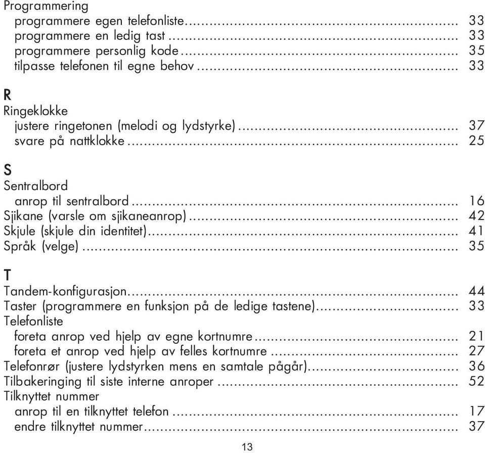 .. 42 Skjule (skjule din identitet)... 41 Språk (velge)... 35 T Tandem-konfigurasjon... 44 Taster (programmere en funksjon på de ledige tastene).