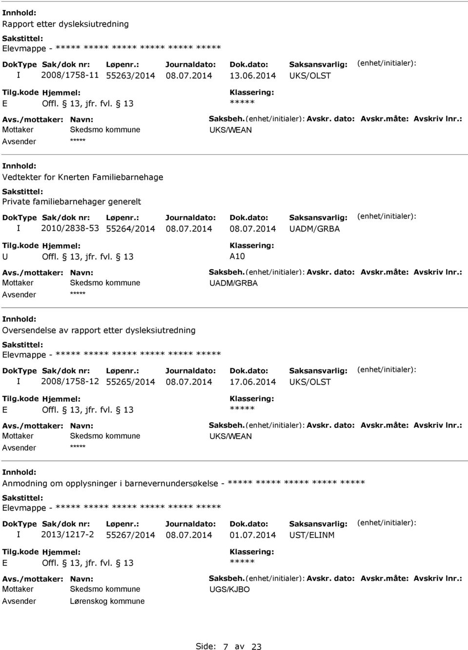 DM/GRB 10 DM/GRB nnhold: Oversendelse av rapport etter dysleksiutredning Elevmappe - 2008/1758-12 55265/2014 17.06.