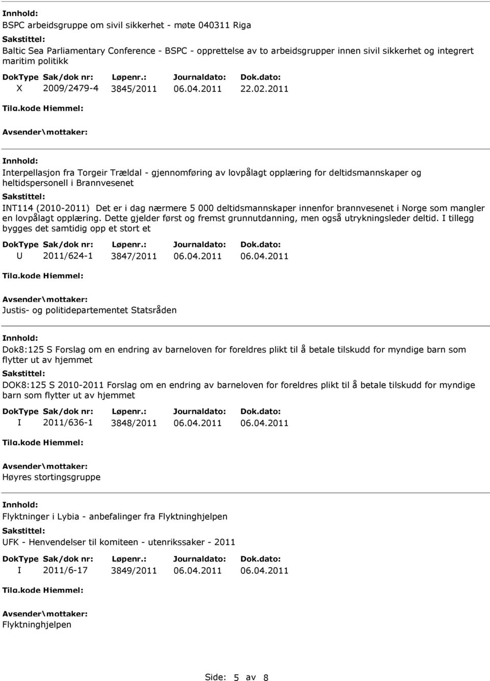 2011 nterpellasjon fra Torgeir Trældal - gjennomføring av lovpålagt opplæring for deltidsmannskaper og heltidspersonell i Brannvesenet NT114 (2010-2011) Det er i dag nærmere 5 000 deltidsmannskaper