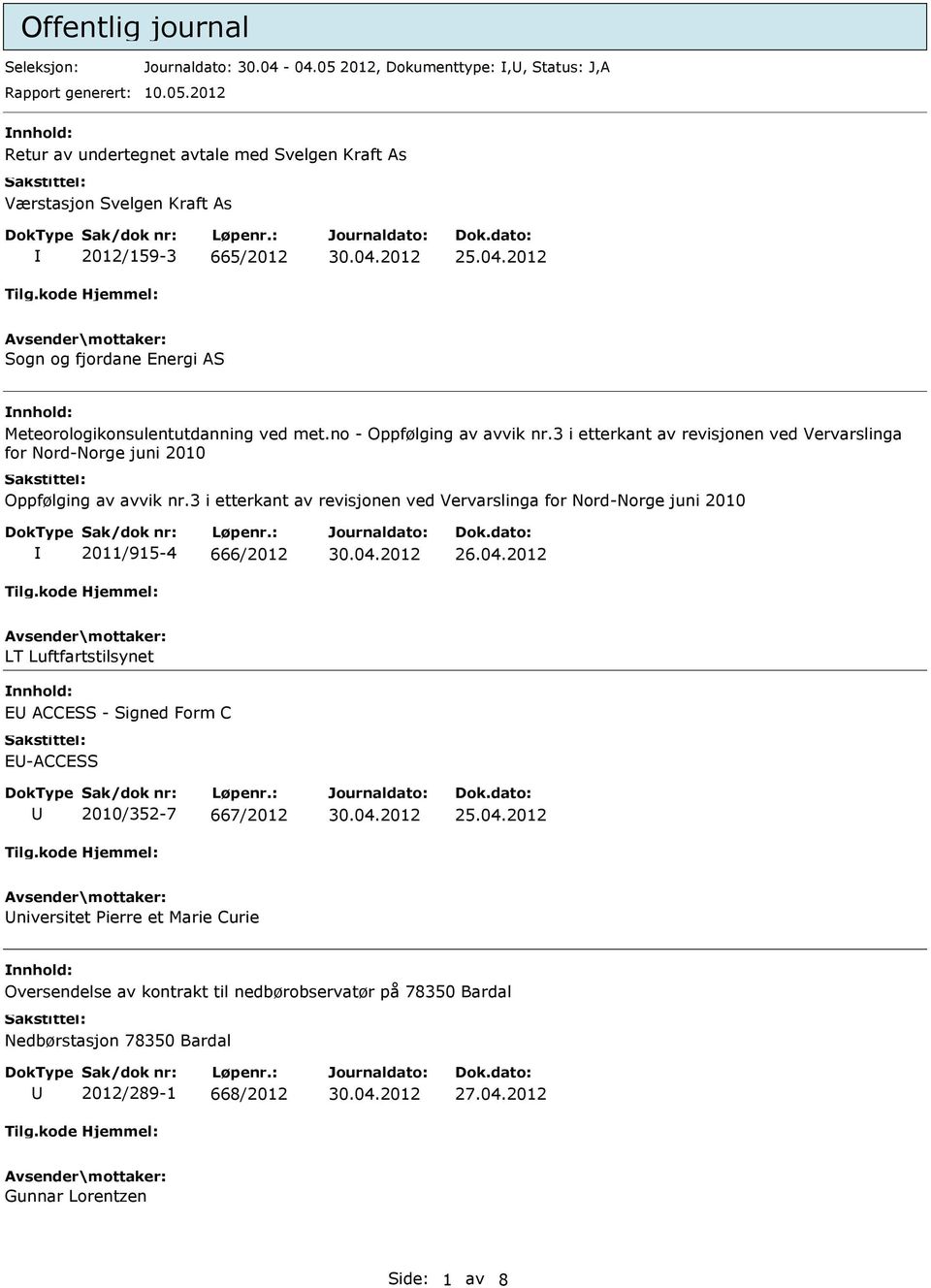 3 i etterkant av revisjonen ved Vervarslinga for Nord-Norge juni 2010 Oppfølging av avvik nr.3 i etterkant av revisjonen ved Vervarslinga for Nord-Norge juni 2010 2011/915-4 666/2012 26.04.