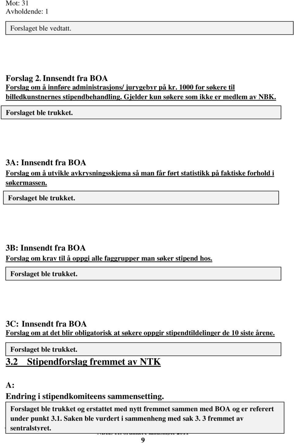 Forslaget ble trukket. 3B: Innsendt fra BOA Forslag om krav til å oppgi alle faggrupper man søker stipend hos. Forslaget ble trukket.