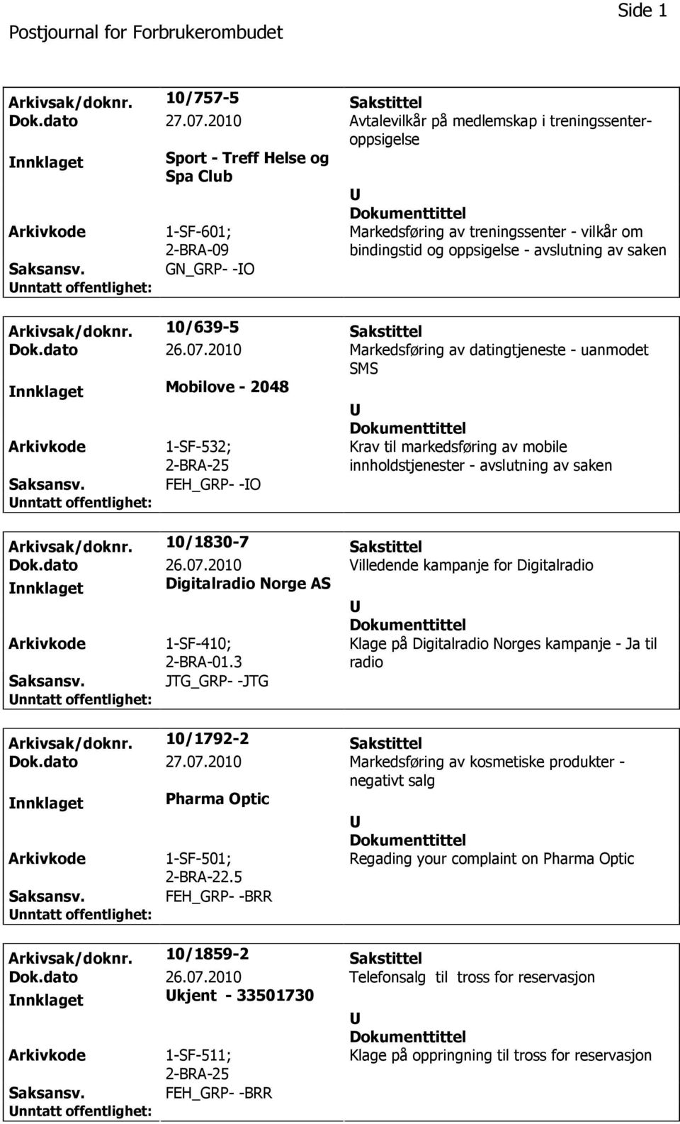 - avslutning av saken Arkivsak/doknr. 10/639-5 Sakstittel Dok.dato 26.07.