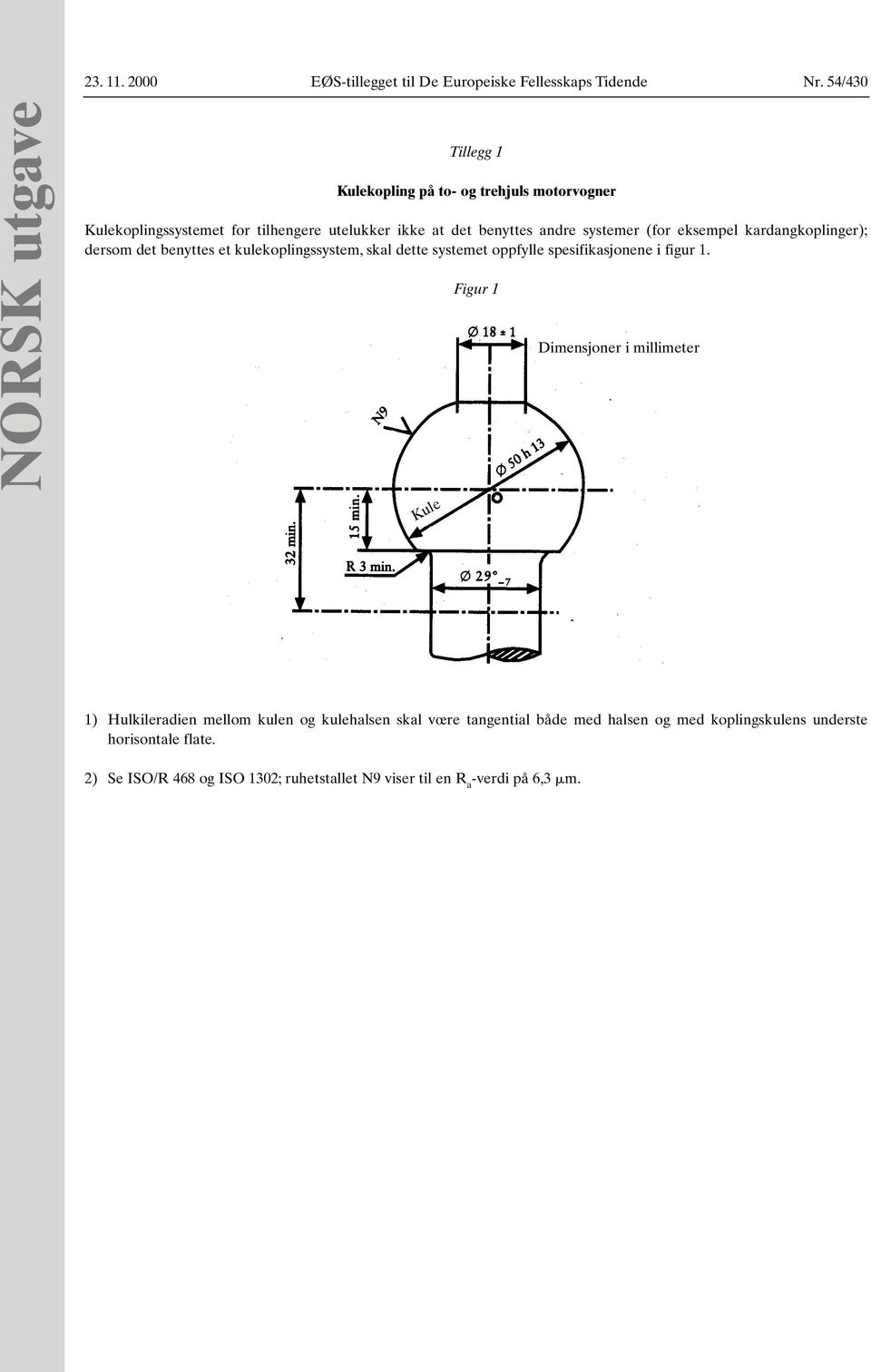 systemer (for eksempel kardangkoplinger); dersom det benyttes et kulekoplingssystem, skal dette systemet oppfylle spesifikasjonene i figur 1.