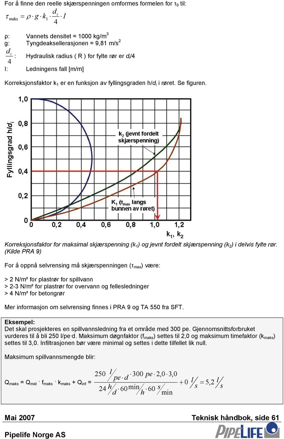 (Kde PRA 9) For å oppnå evrenng må kjærpennngen (τ max ) være: > 2 N/m² for patrør for pvann > 2-3 N/m² for patrør for overvann og feeednnger > 4 N/m² for betongrør Mer nformajon om evrenng fnne PRA