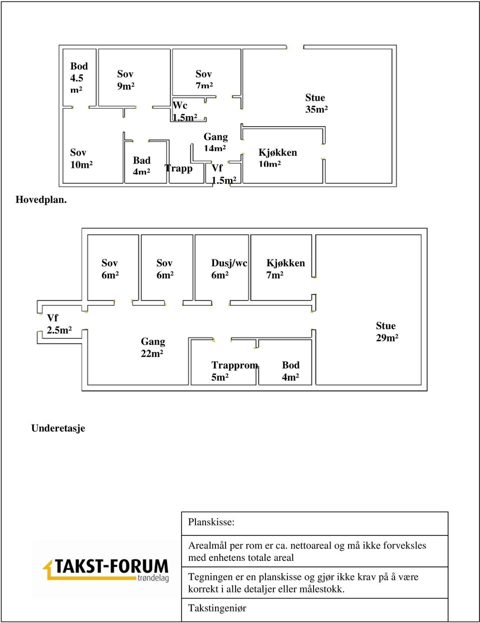 Underetasje Planskisse: Arealmål per rom er ca nettoareal og må ikke forveksles med enhetens totale