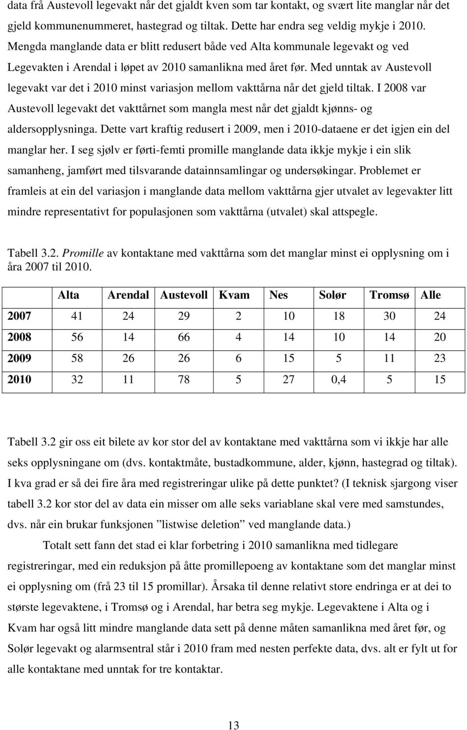 Med unntak av Austevoll legevakt var det i 2010 minst variasjon mellom vakttårna når det gjeld tiltak.