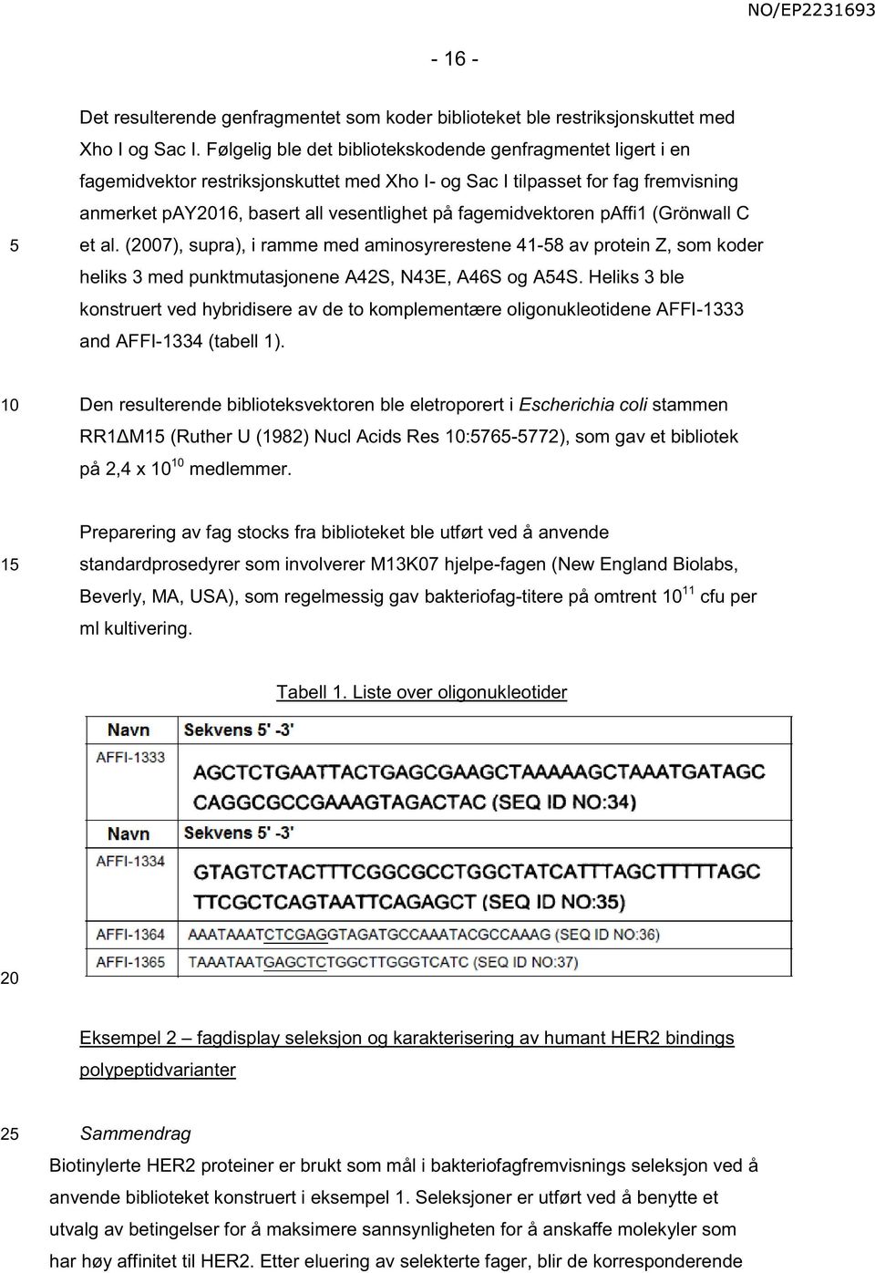 fagemidvektoren paffi1 (Grönwall C et al. (07), supra), i ramme med aminosyrerestene 41-8 av protein Z, som koder heliks 3 med punktmutasjonene A42S, N43E, A46S og A4S.