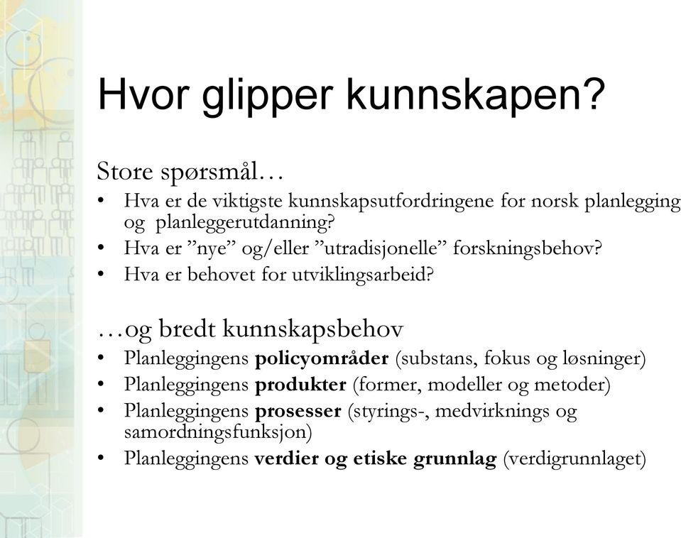 Hva er nye og/eller utradisjonelle forskningsbehov? Hva er behovet for utviklingsarbeid?