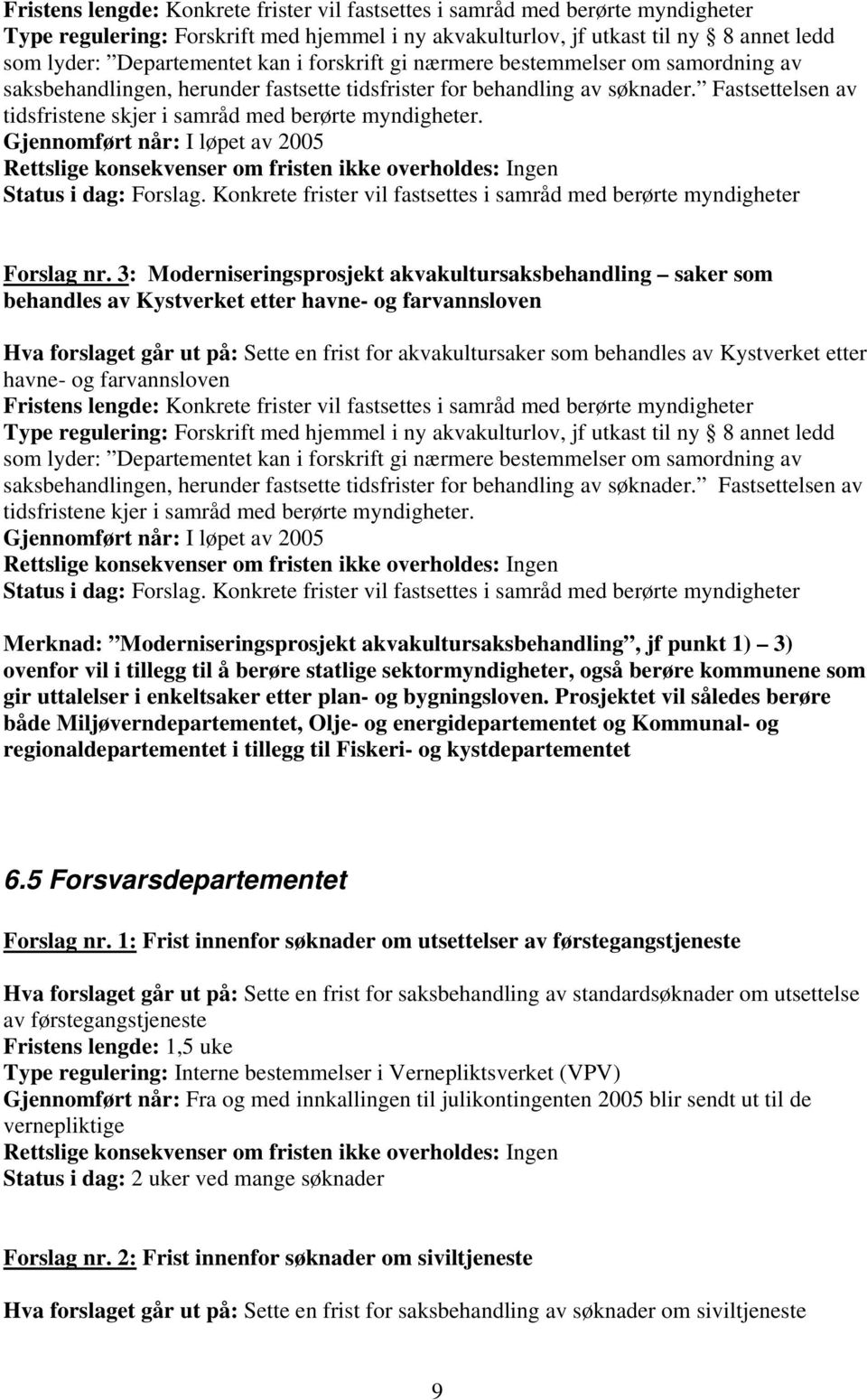 Gjennomført når: I løpet av 2005. Konkrete frister vil fastsettes i samråd med berørte myndigheter Forslag nr.