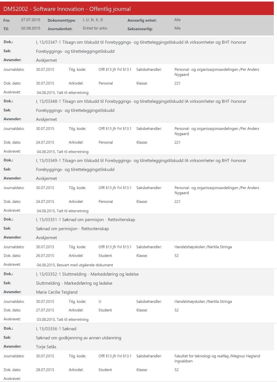 dato: 26.07.2015 Arkivdel: Student 04.08.2015, Besvart med utgående dokument I, 15/033-1 Sluttmelding - Markedsføring og ledelse Sluttmelding - Markedsføring og ledelse Maria Cecilie Teigland Dok.