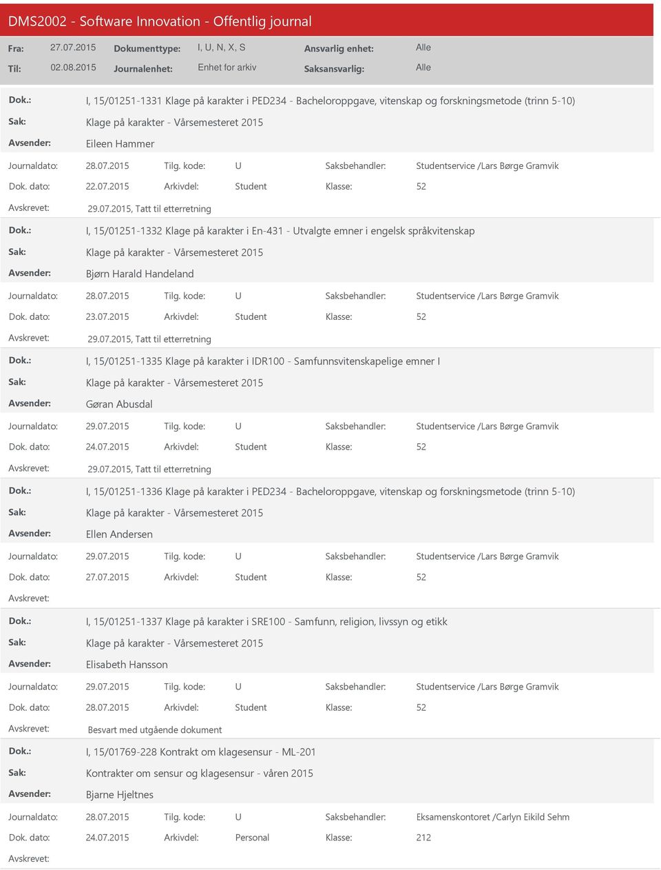 2015 Arkivdel: Student 29.07.