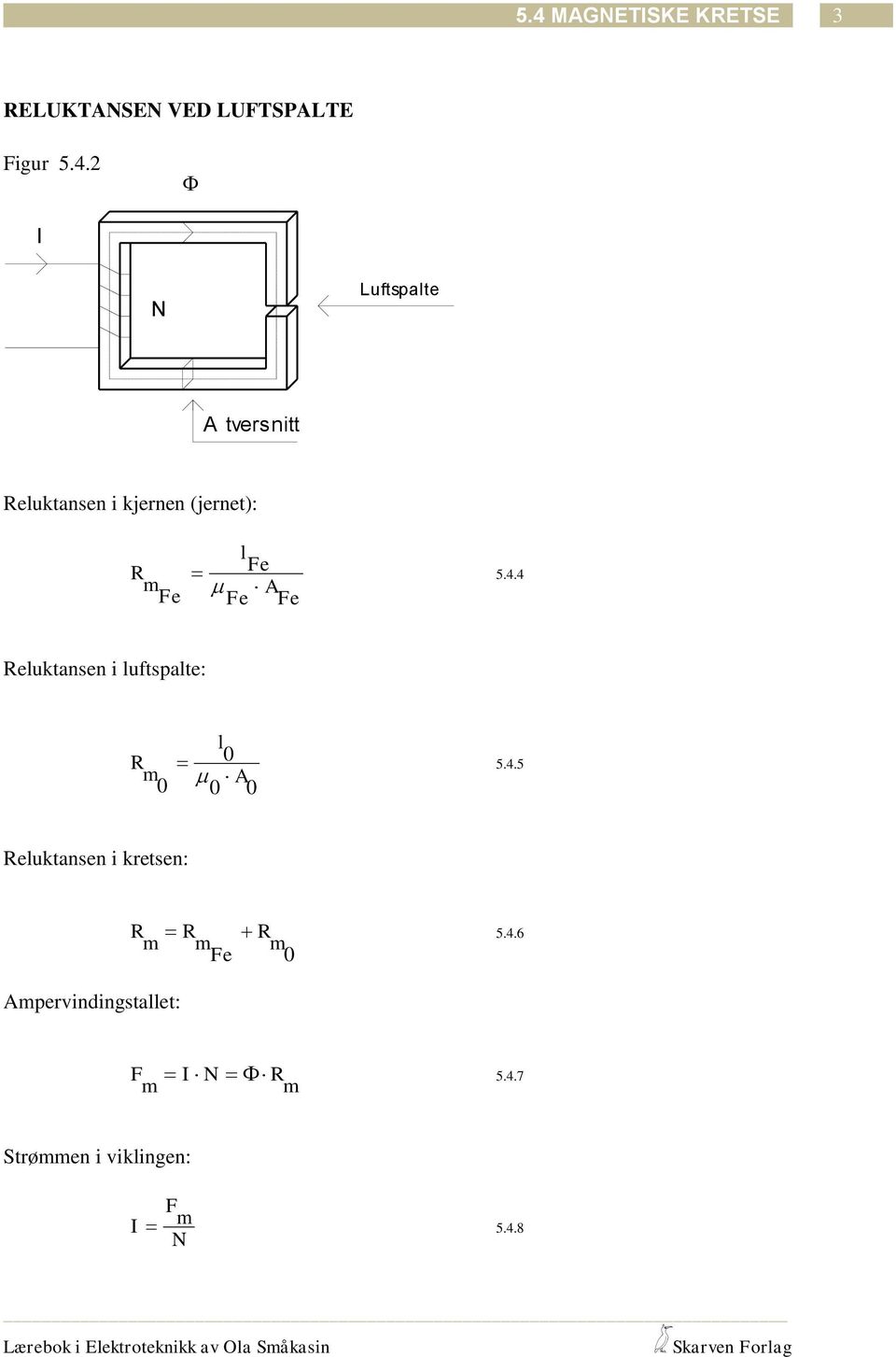 e 5.4.4 Reuktansen i uftspate: R m 0 0 A 0 0 5.4.5 Reuktansen i kretsen: R R R m me m 0 5.