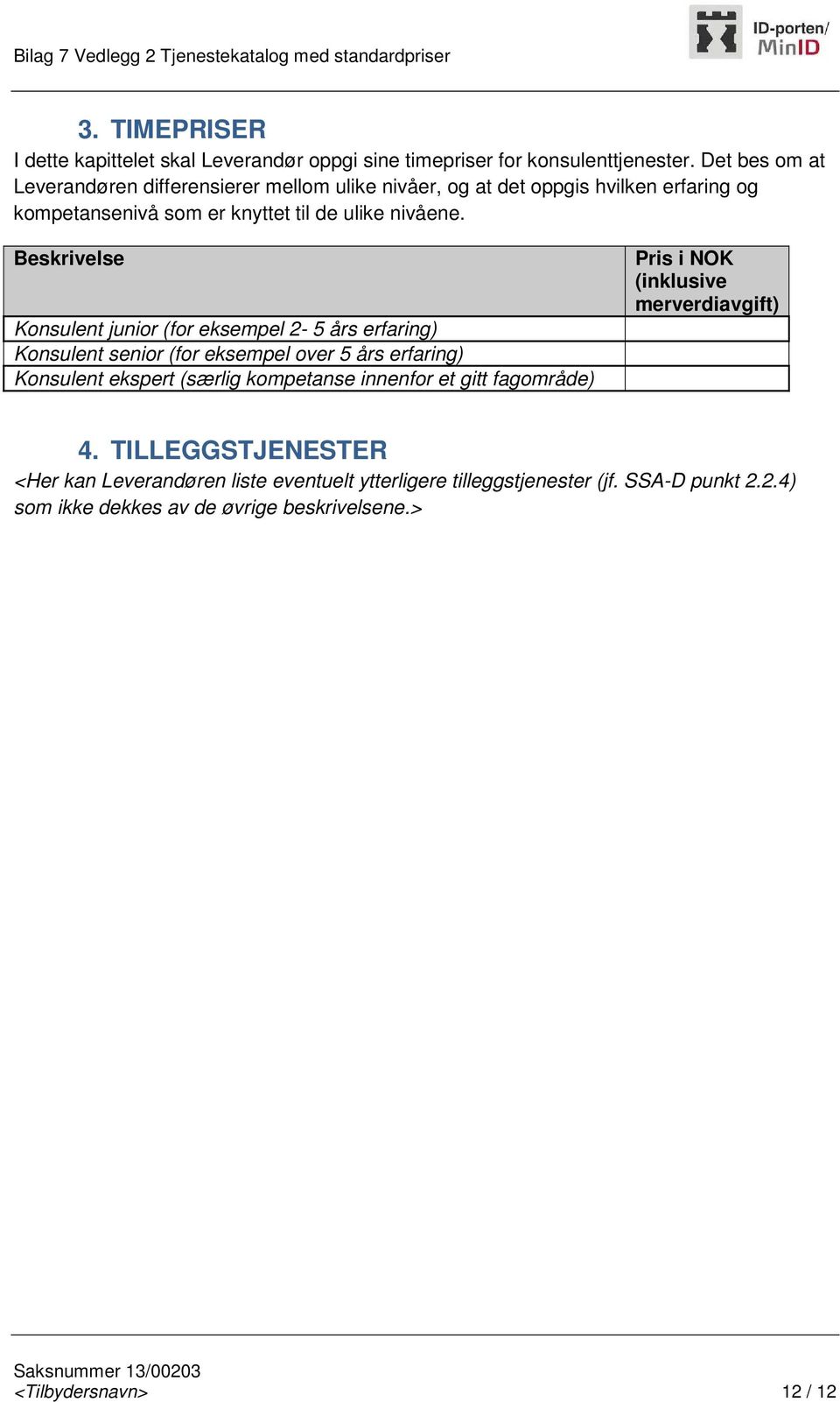 Beskrivelse Konsulent junior (for eksempel 2-5 års erfaring) Konsulent senior (for eksempel over 5 års erfaring) Konsulent ekspert (særlig kompetanse