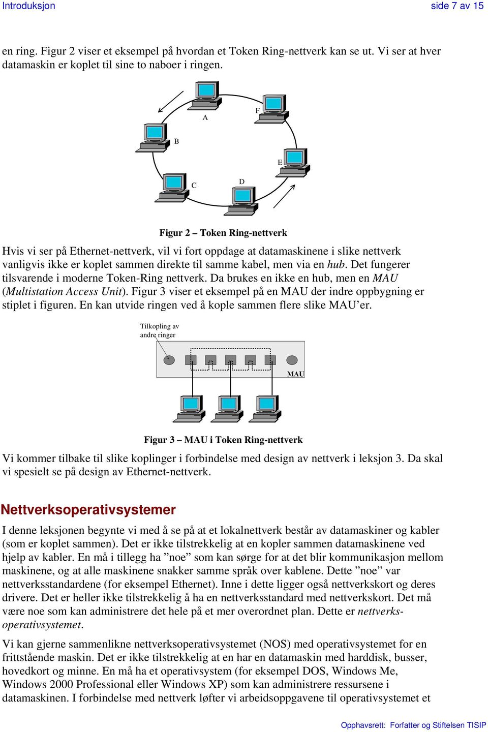 Det fungerer tilsvarende i moderne Token-Ring nettverk. Da brukes en ikke en hub, men en MAU (Multistation Access Unit). Figur 3 viser et eksempel på en MAU der indre oppbygning er stiplet i figuren.