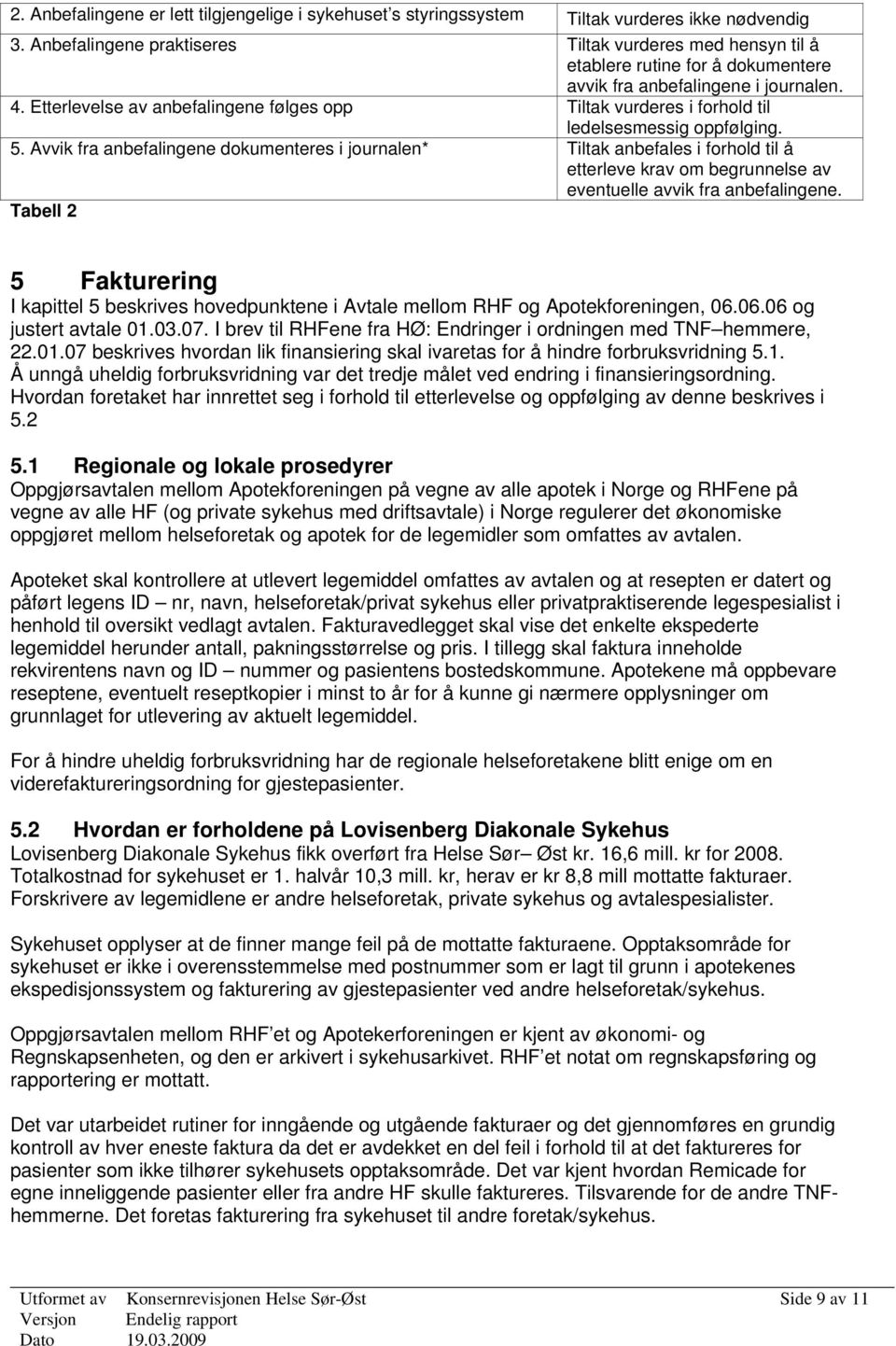 Avvik fra anbefalingene dokumenteres i journalen* Tiltak anbefales i forhold til å etterleve krav om begrunnelse av eventuelle avvik fra anbefalingene.