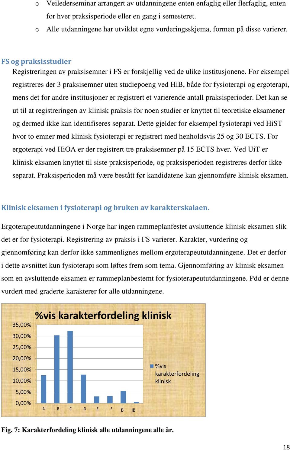 For eksempel registreres der 3 praksisemner uten studiepoeng ved HiB, både for fysioterapi og ergoterapi, mens det for andre institusjoner er registrert et varierende antall praksisperioder.