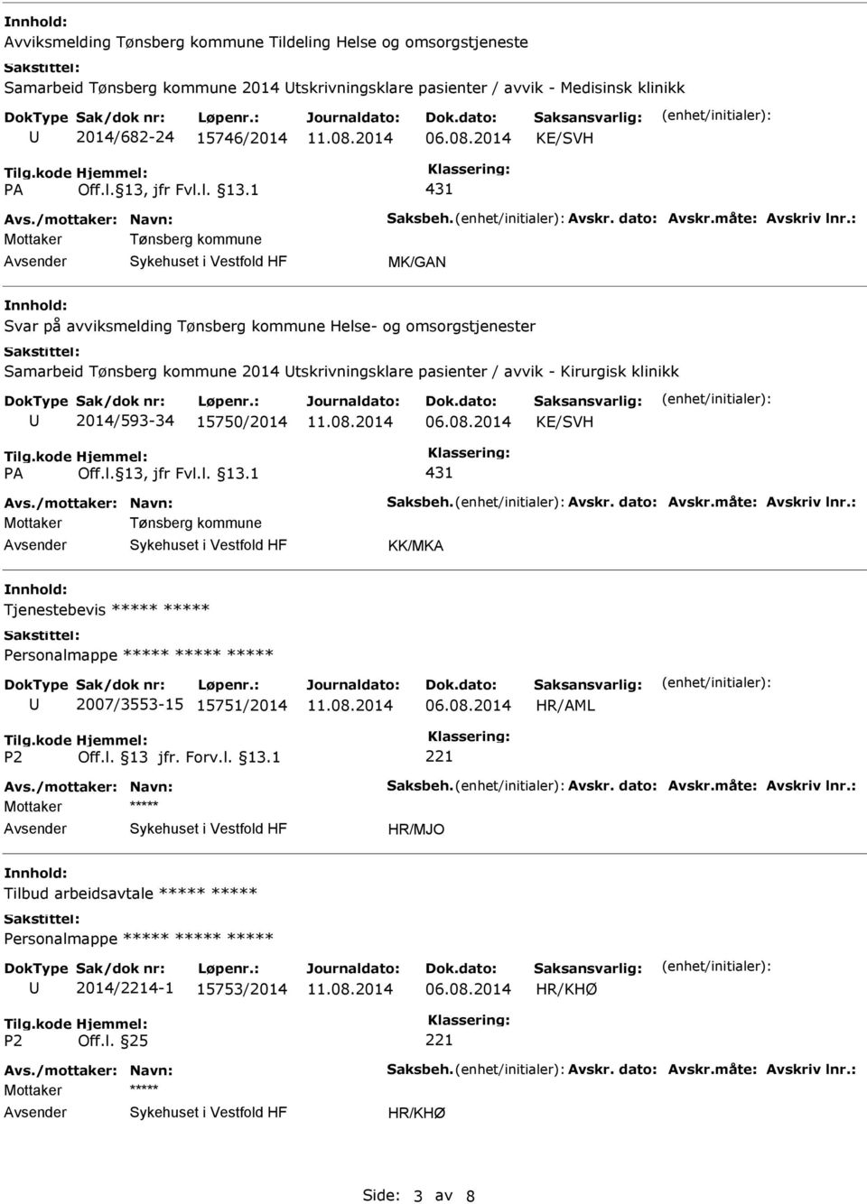 kommune 2014 tskrivningsklare pasienter / avvik - Kirurgisk klinikk 2014/593-34 15750/2014 KE/SVH 431 Mottaker Tønsberg kommune KK/MKA Tjenestebevis