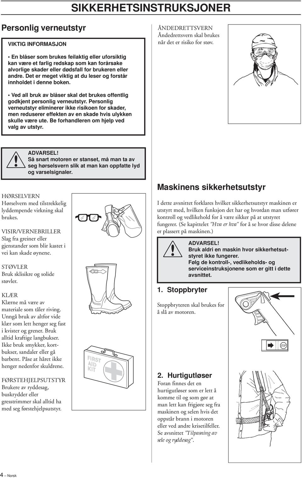 Det er meget viktig at du leser og forstår innholdet i denne boken. Ved all bruk av blåser skal det brukes offentlig godkjent personlig verneutstyr.