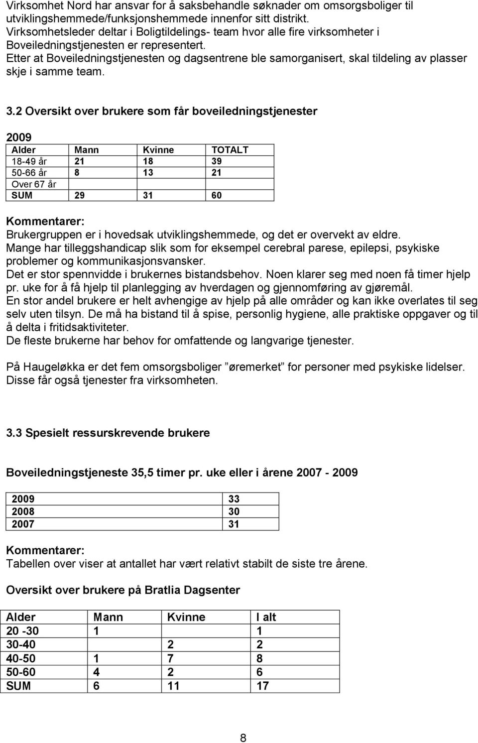 Etter at Boveiledningstjenesten og dagsentrene ble samorganisert, skal tildeling av plasser skje i samme team. 3.