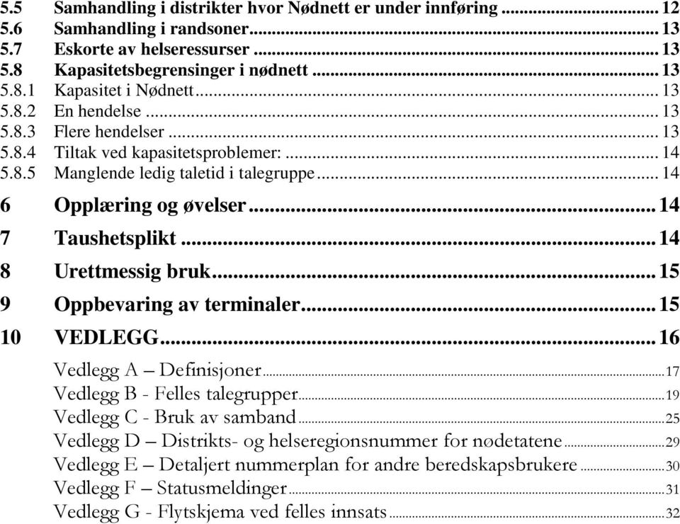 .. 14 8 Urettmessig bruk... 15 9 Oppbevaring av terminaler... 15 10 VEDLEGG... 16 Vedlegg A Definisjoner... 17 Vedlegg B - Felles talegrupper... 19 Vedlegg C - Bruk av samband.