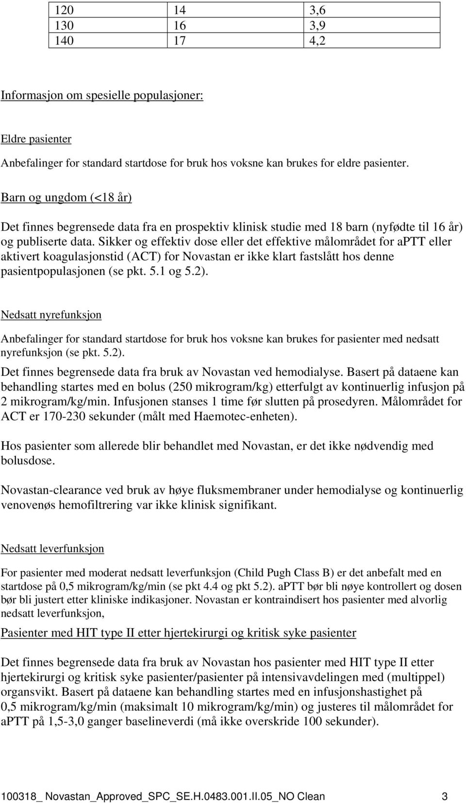 Sikker og effektiv dose eller det effektive målområdet for aptt eller aktivert koagulasjonstid (ACT) for Novastan er ikke klart fastslått hos denne pasientpopulasjonen (se pkt. 5.1 og 5.2).