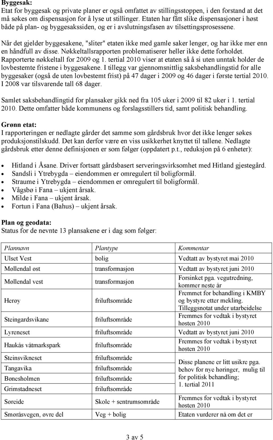 Når det gjelder byggesakene, "sliter" etaten ikke med gamle saker lenger, og har ikke mer enn en håndfull av disse. Nøkkeltallsrapporten problematiserer heller ikke dette forholdet.