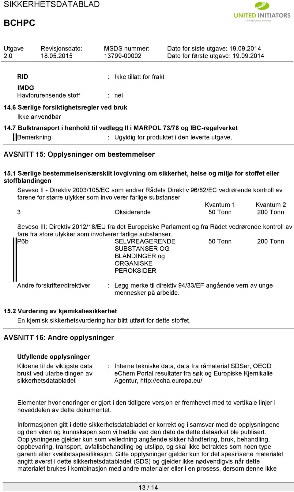 Opplysninger om bestemmelser : Ugyldig for produktet i den leverte utgave. 15.