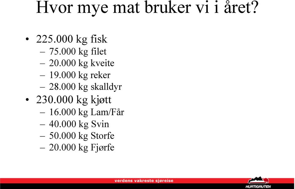 000 kg skalldyr 230.000 kg kjøtt 16.